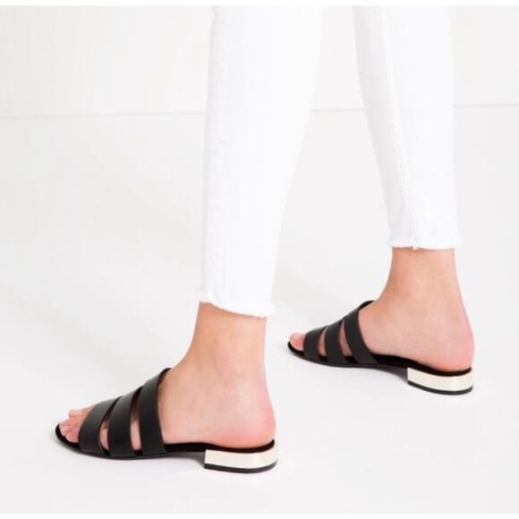 ZARA TRAFALUC | Black Flat Slide Band Sandals Chrome Silver Mini Heel | 40, US 9 - Picture 2 of 9